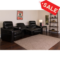 Flash Furniture BT-70380-3-BK-GG Futura Series 3-Seat Reclining Black Leather Theater Seating Unit with Cup Holders